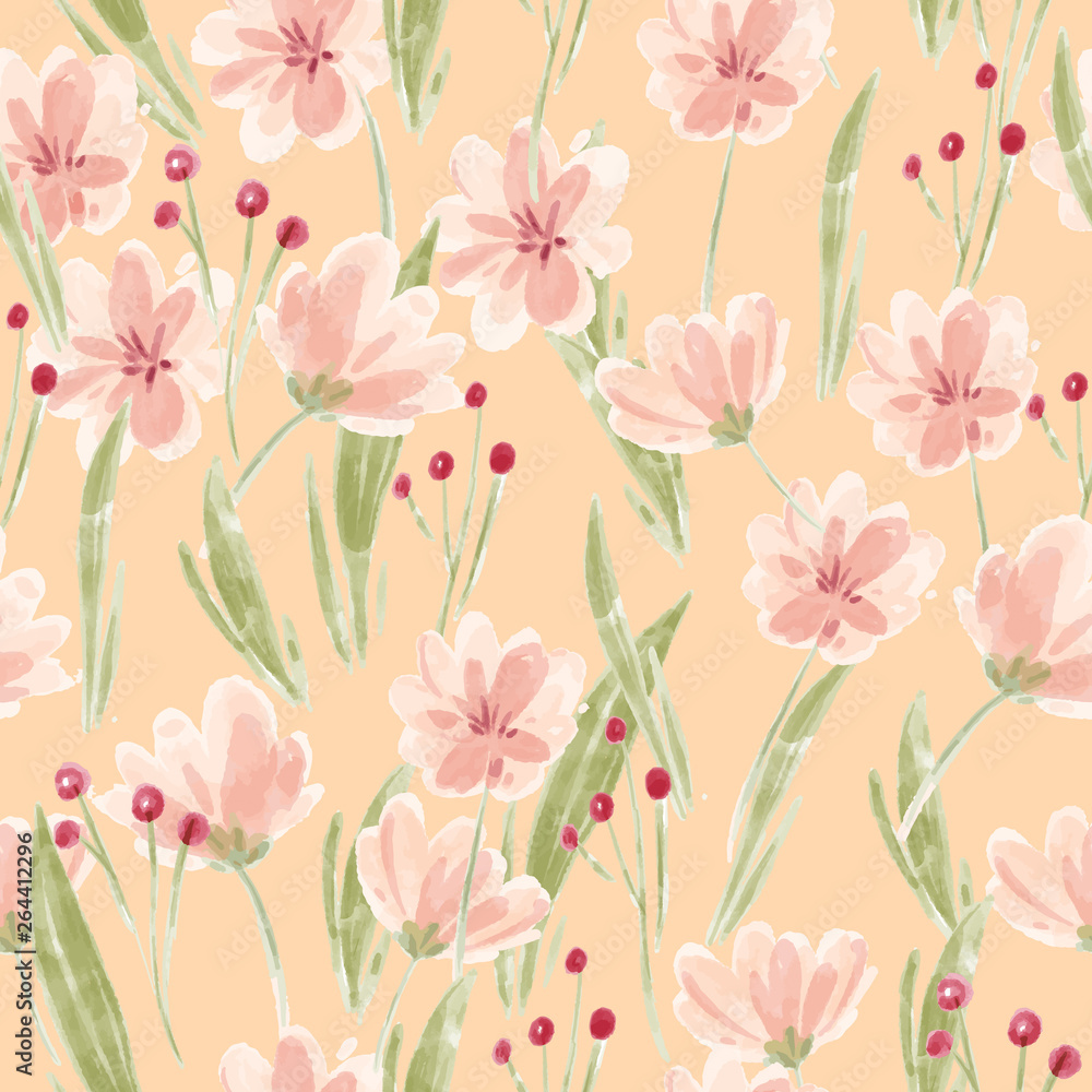 vector watercolor vintage soft pink floral seamless pattern