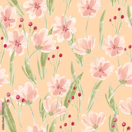 vector watercolor vintage soft pink floral seamless pattern © byherline