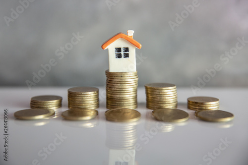 Mini house on stack of coins. Concept of Investment property and Risk Management.