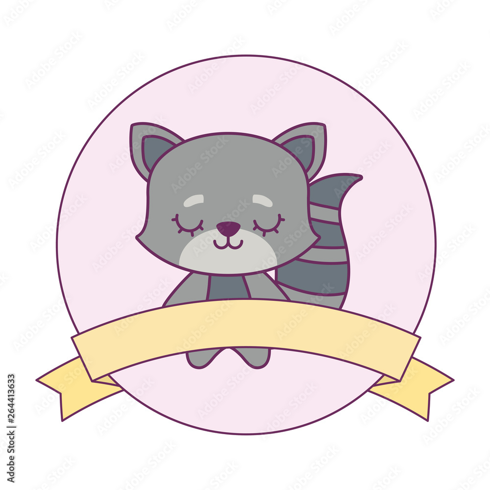 cute cat animal with ribbon in frame circular cute cat animal with ribbon in frame circular