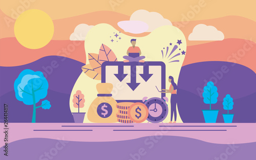 Modern flat design concept of financial reduction on outdoor illustration. Modern illustration conceptual for banner, flyer, promotion, marketing material, online advertising, business presentation