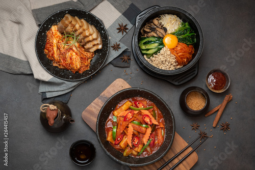 Wallpaper Mural Top view of Korean food set on table Torontodigital.ca