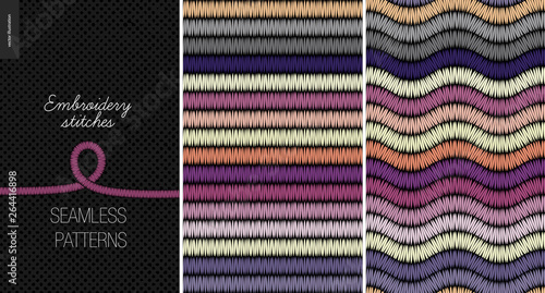 Embroidery satin stitch seamless patterns - two textile patterns of satin stitch