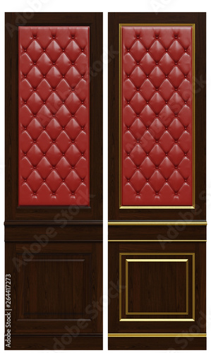 Classic wooden panel and veneer and patina gold, 3d rendering.