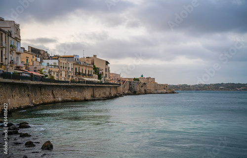 Sea front and cityscape of the of the island Ortigia in famous sicilian town Syracuse  Sicily  south Italy