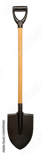 Shovel with wooden handle isolated on white 