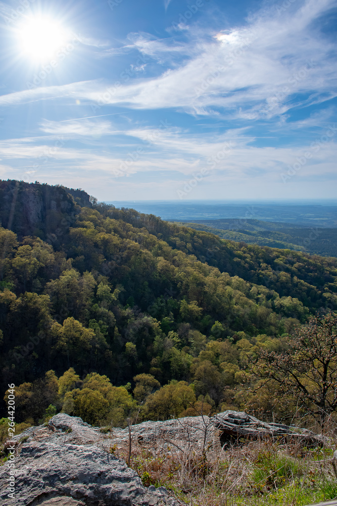 Fototapeta premium View of the valley from the top of a mountain in Ozarks, Arkansas