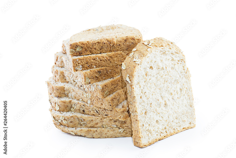 slice of bread wheat isolated on white background, selective focus (detailed close-up shot) slice of bread wheat isolated on white background, selective focus (detailed close-up shot)