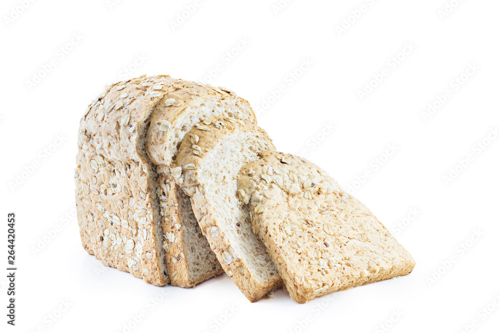 slice of bread wheat isolated on white background, selective focus (detailed close-up shot) slice of bread wheat isolated on white background, selective focus (detailed close-up shot)
