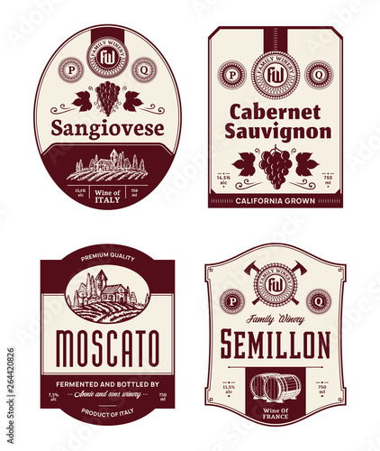 Red and white wine labels and design elements