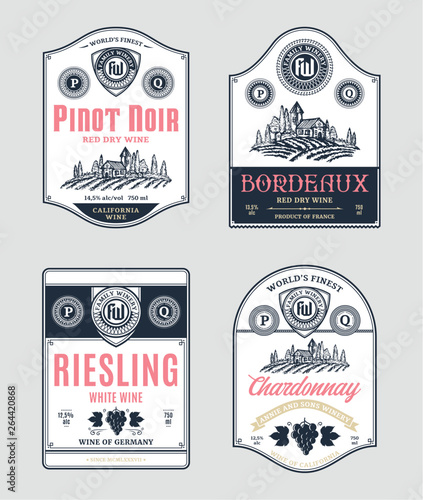 Red and white wine labels and design elements
