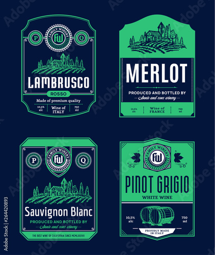 Red and white wine labels and design elements