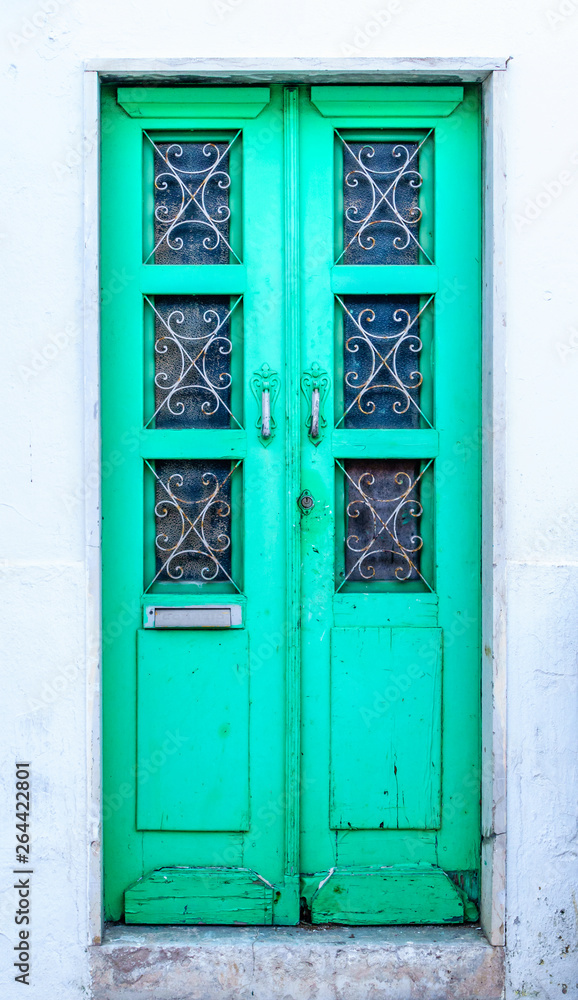 Traditional Portuguese front door - vibrant green