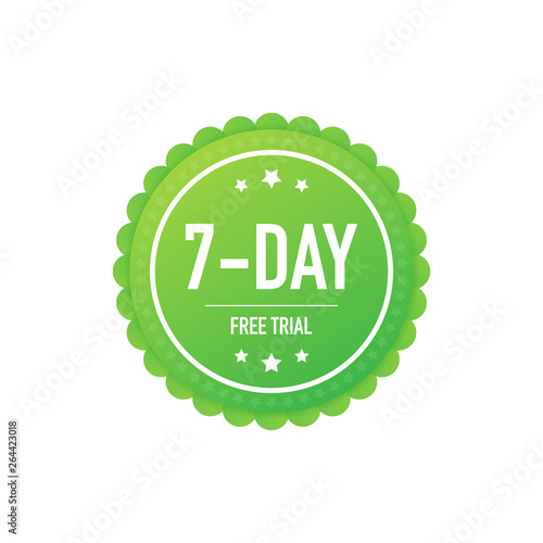 7 days free trial label, badge, sticker. Software promotions for free downloads. It can be used for application. Vector illustration.