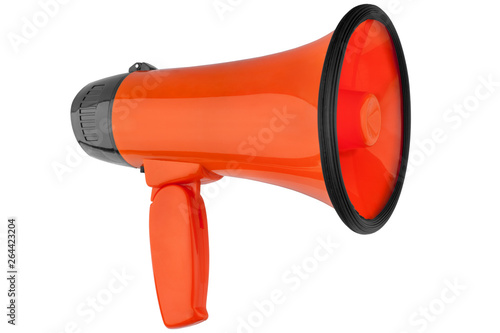 Wallpaper Mural Orange megaphone on white background isolated close up, hand loudspeaker design, loud-hailer or speaking trumpet, announcement symbol, speaker voice volume increase device, media or communication sign Torontodigital.ca