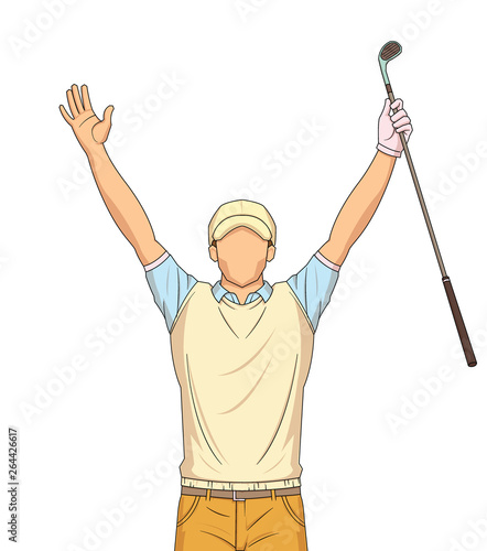 Golf Player celebrating, on a white Background