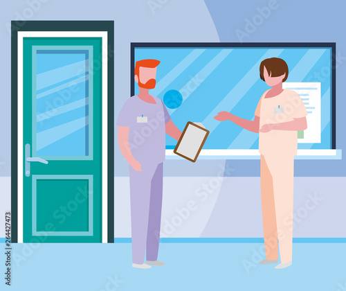 male medicine workers in hospital reception