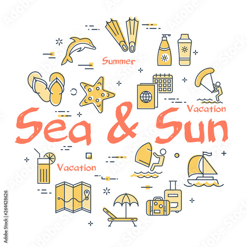 Colorful icons in summer sea and sun theme
