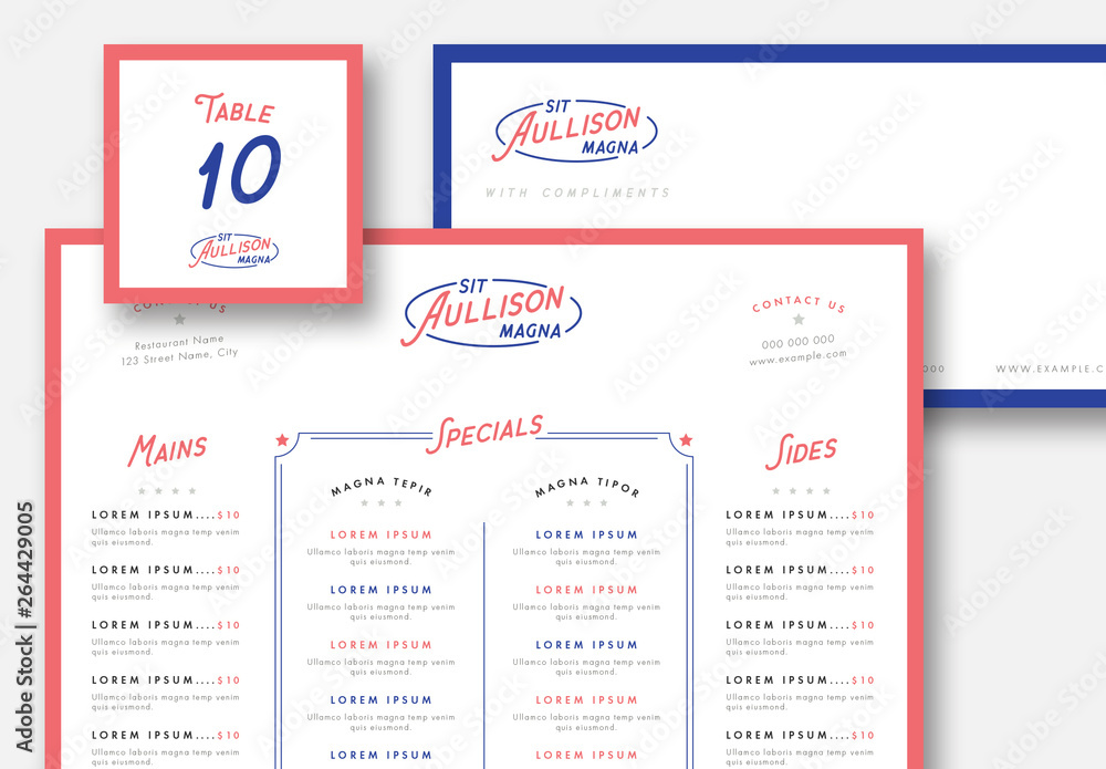 Usa Menu Design USA-themed Resturant Menu Set Stock Template | Adobe Stock