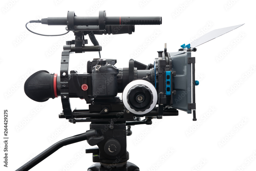 dslr video camera rig isolated on white background
