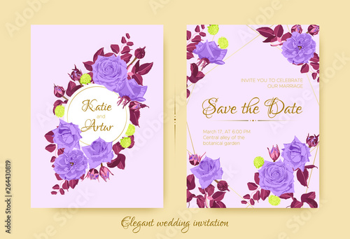 Wedding Card Templates with Vintage Roses.