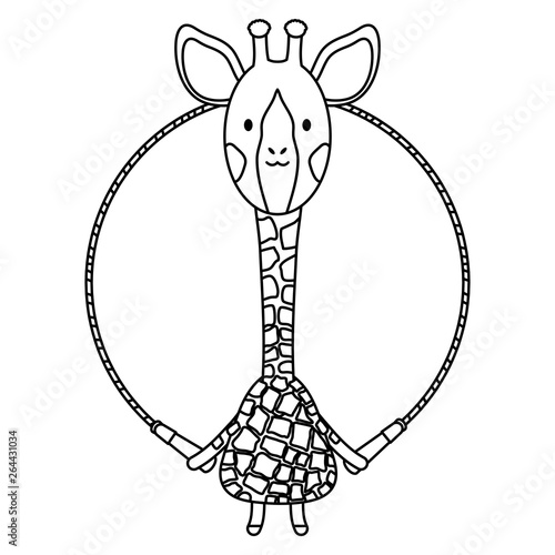 cute giraffe jumping rope childish character