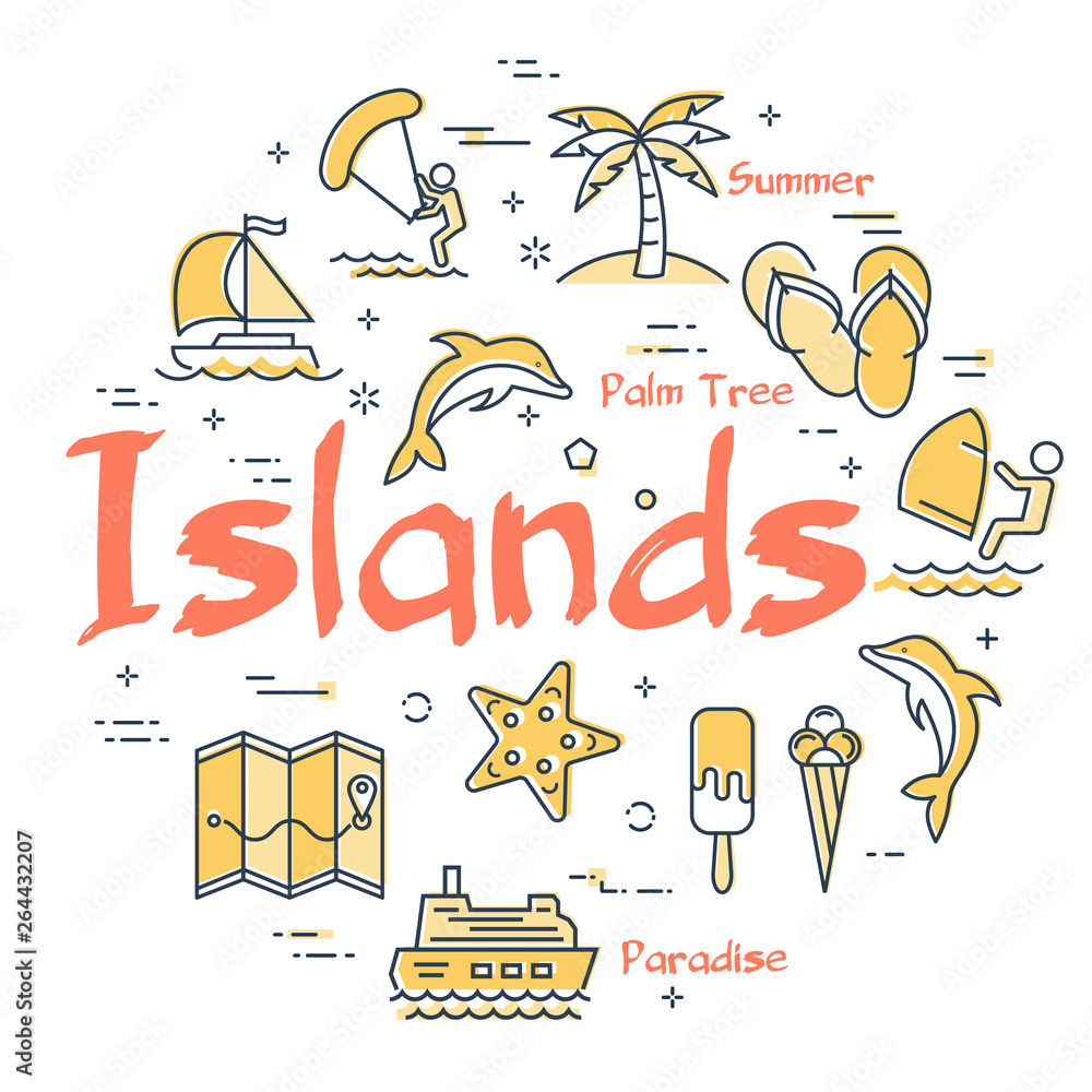 Colorful icons in summer islands theme