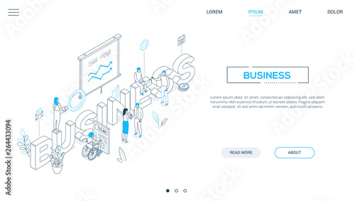 Business analytics - line design style isometric web banner