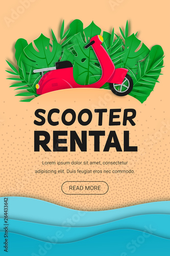 Scooter rental vector banner button