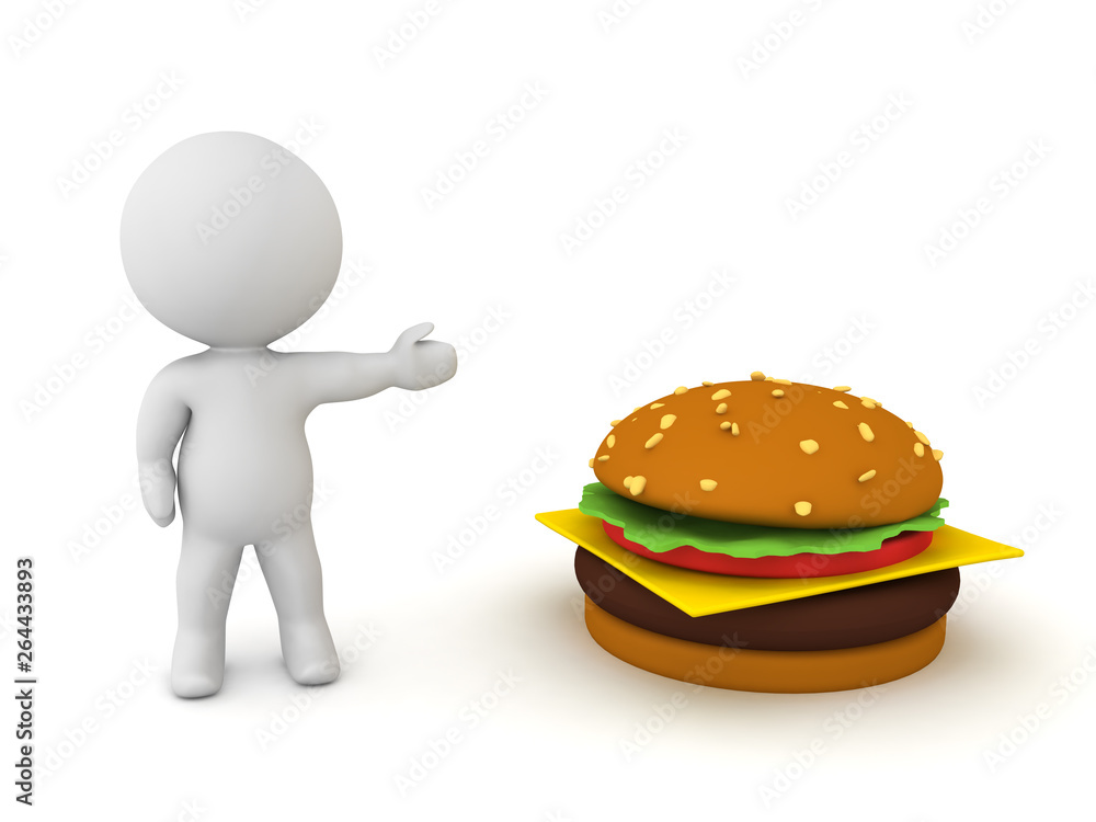 3D Character showing a hamburger 3D Character showing a hamburger