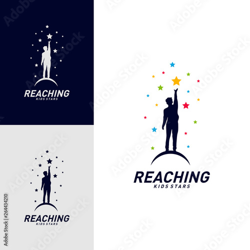 Children Stars Logo Design Concept. Reaching Dream star logo. Colorful, Creative Symbol, Icon