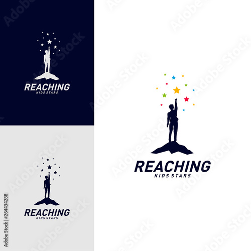 Children Stars Logo Design Concept. Reaching Dream star logo. Colorful, Creative Symbol, Icon