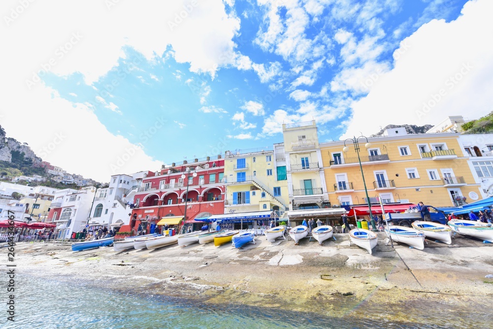 Colourful Buildings and Rowboats at Marina Grande on Capri Island