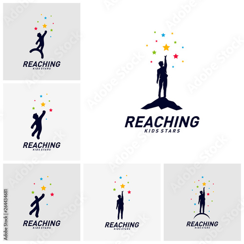 Set of Children Stars Logo Design Concept. Reaching Dream star logo. Colorful, Creative Symbol, Icon