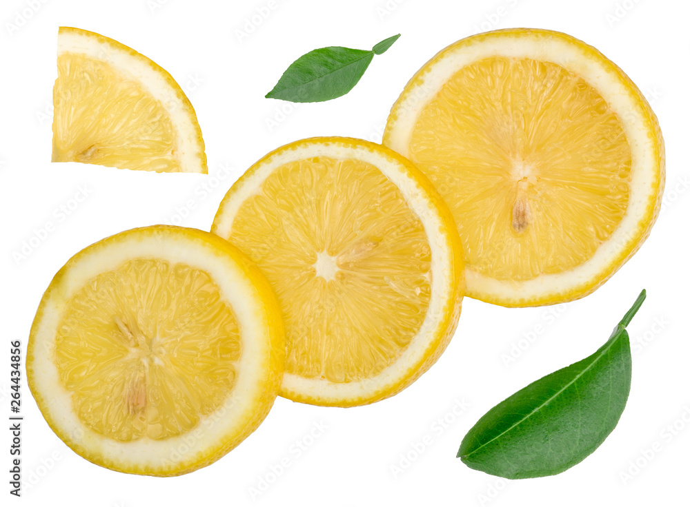 Fototapeta premium Lemons slices isolated on white background, top view