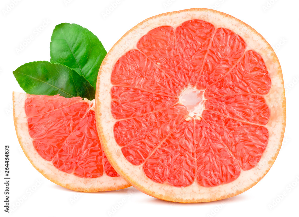 Fresh grapefruit slices, isolated on white background Fresh grapefruit slices, isolated on white background