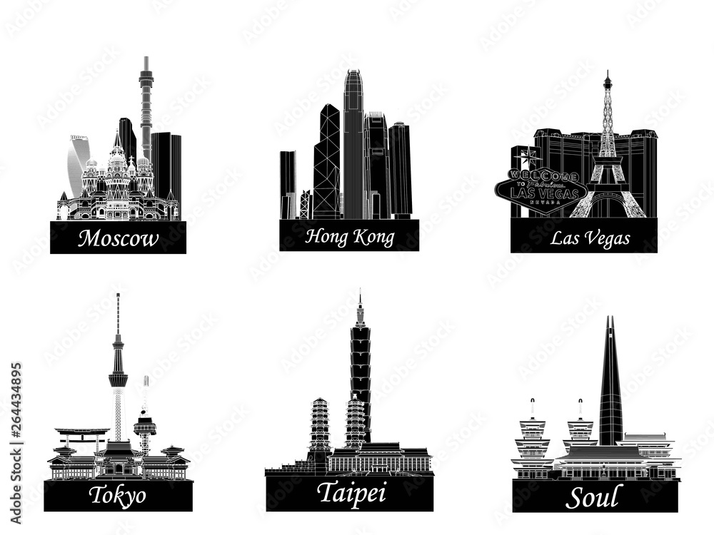 Vector Landmark, Moscow City, Hong Kong, Las Vegas, Tokyo, Taipei, Seoul