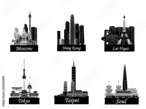 Vector Landmark, Moscow City, Hong Kong, Las Vegas, Tokyo, Taipei, Seoul