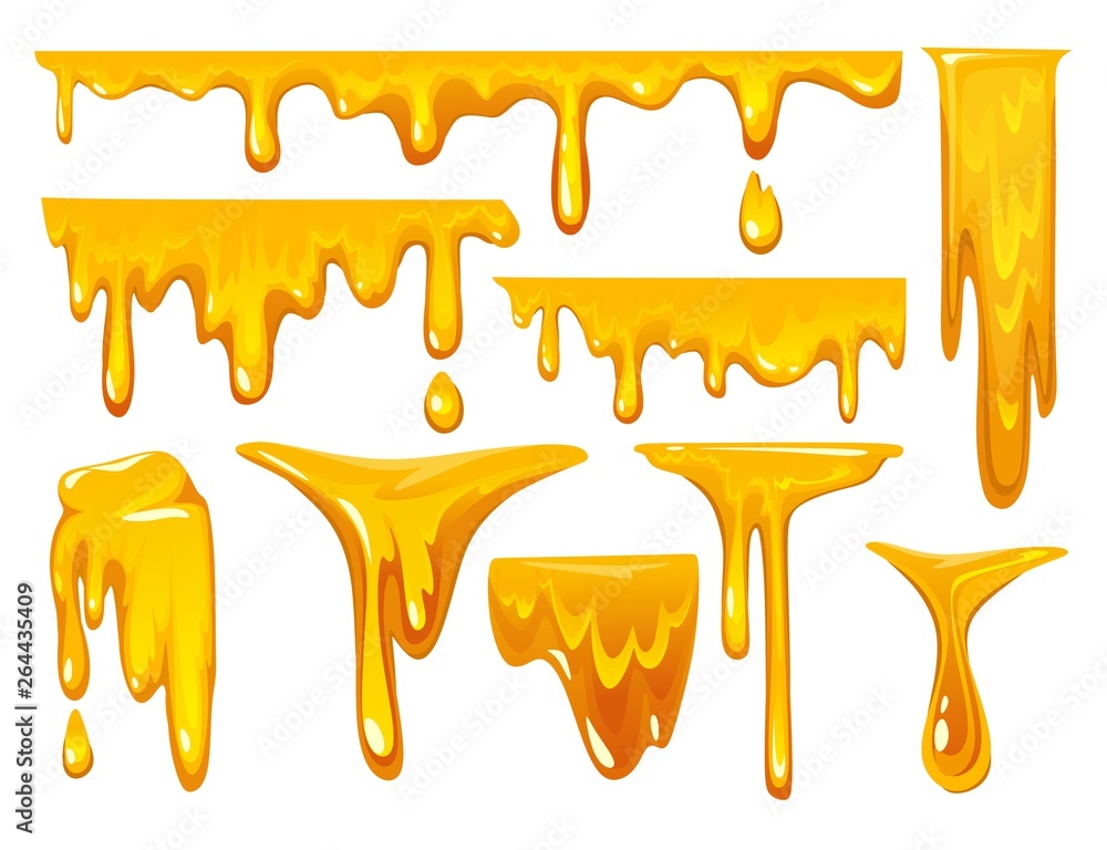 Dripping honey on white background. colorful collection of delicious
