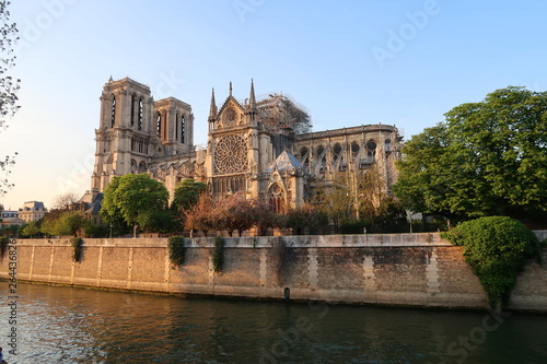 Cathédrale Notre-Dame de Paris, façade sud (côté Seine) après l'incendie du 15 avril 2019 (France)