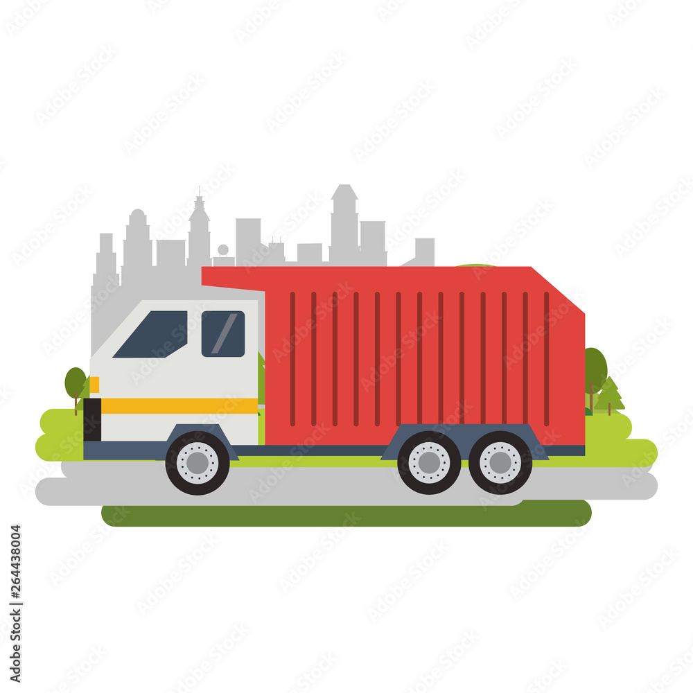 Garbage truck vehicle isolated flat