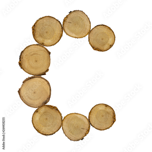 Wooden stumps  letter c  alphabet  white background isolated