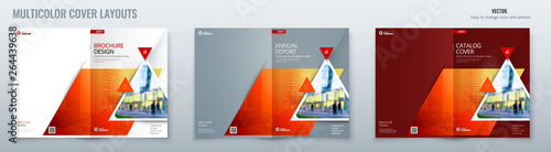Brochure template layout design with triangles. Corporate business annual report, catalog, magazine, flyer mockup. Creative modern bright concept triangle shape