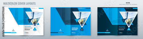 Brochure template layout design with triangles. Corporate business annual report, catalog, magazine, flyer mockup. Creative modern bright concept with triangle shapes