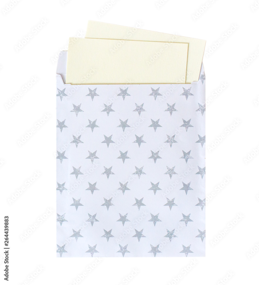 white envelope stars card, white background, mockup isolated white envelope stars card, white background, mockup isolated