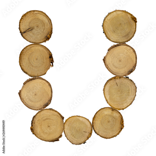 Wooden stumps  letter u  alphabet  white background isolated