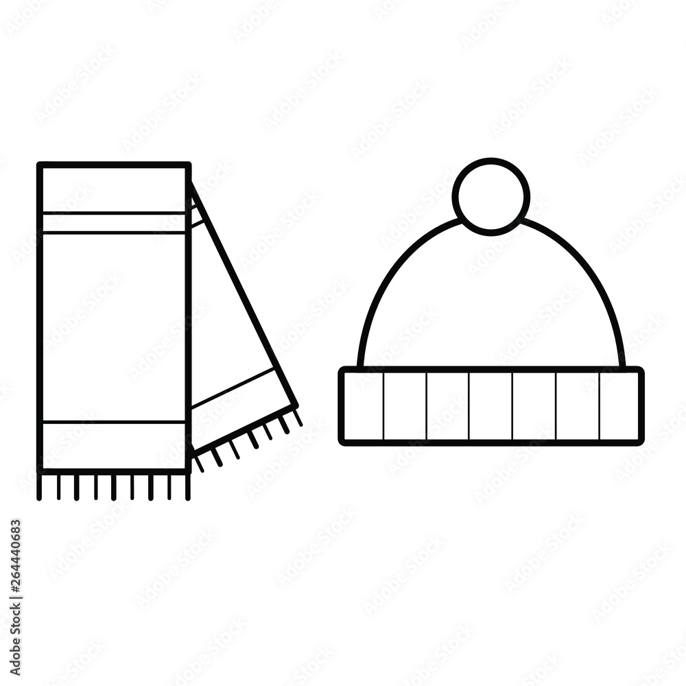 Scarf and outline Beanie winter hat icon Scarf and outline Beanie winter hat icon