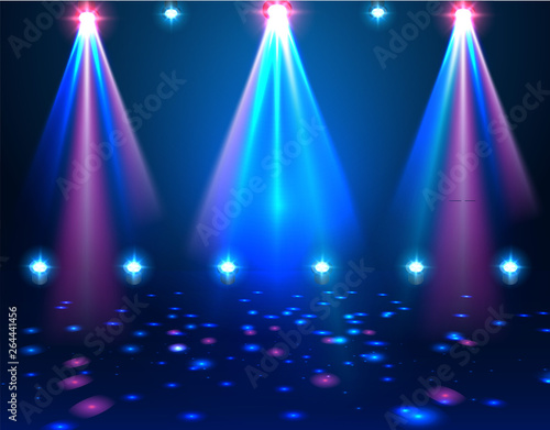 Spotlights & empty scene. Illuminated design. Vector illustration