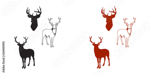 Collection of silhouettes of wild animals - the deer family