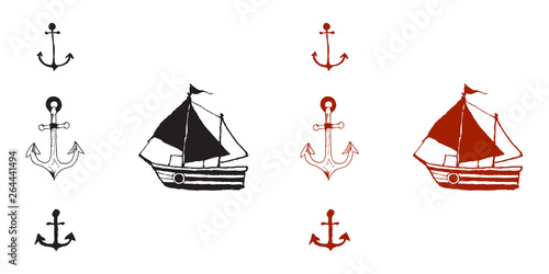 Wooden pirate buccaneer filibuster corsair sea dog ship icon game isolated flat design vector illustration